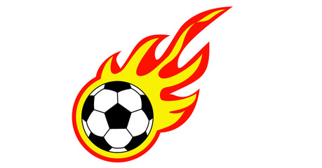 Fototapeta premium Soccer ball on fire with flames illustration design symbol of hot burning sports competition soccer game ball sphere vector art
