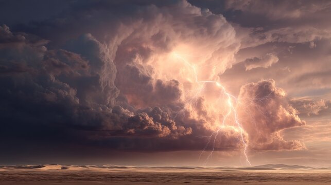 Stormy sunset lightning