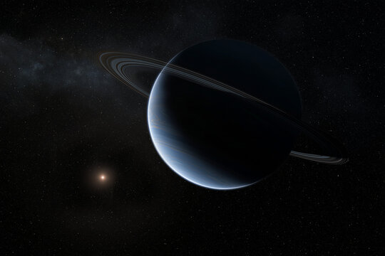 Illustation d'une exoplan&egrave;te g&eacute;ant gazeuse annel&eacute;e.