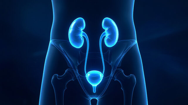 Human Urinary System with Kidneys and Bladder - 3D Medical Illustration