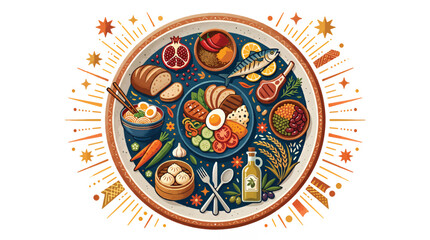 Naklejka premium Food Variety Plate Illustration