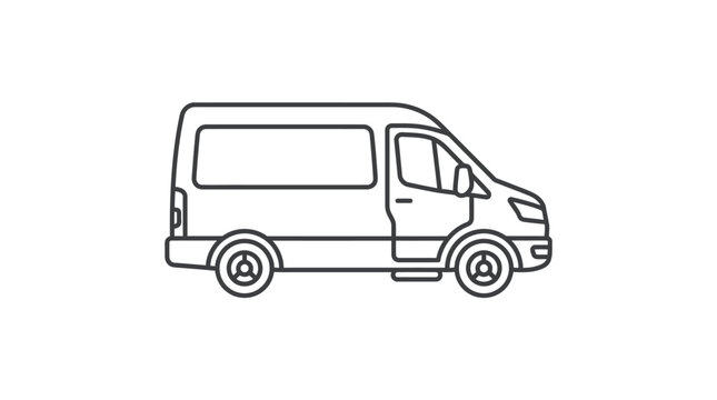 Delivery van side profile line art illustration.