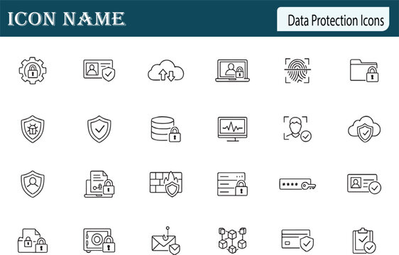 Data Protection Icons &ndash; 24 Modern Cybersecurity and Privacy Outline Icons Set