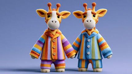 Fototapeta premium Striped Giraffe Plush Figures On Blue