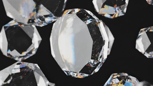 Sparkling Diamonds Reflecting Light, Luxury Gemstones Macro Shot, 4K