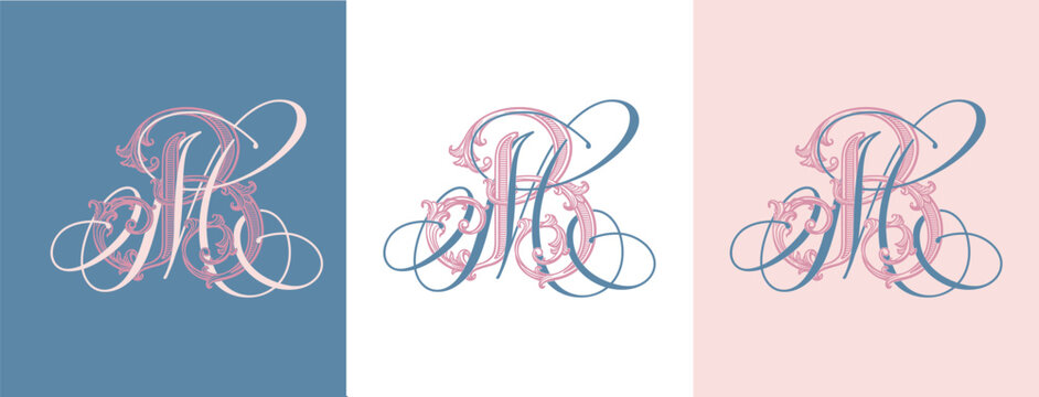 MB BM monogram logo in a sophisticated ornamental style. Luxury wedding initials for stationery, invitations and personalized wedding branding.