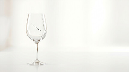 Fototapeta premium Cracked Wine Glass on a Minimalist White Background