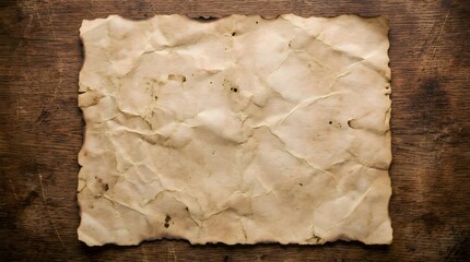 Fototapeta premium Old Crumpled Parchment Paper on Rustic Wooden Background Texture