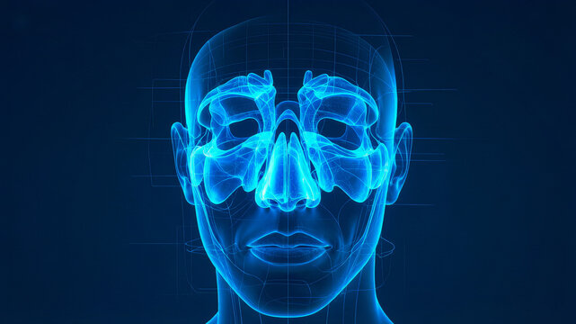 Human Paranasal Sinuses and Facial Skeleton Anatomy - 3D Medical Illustration
