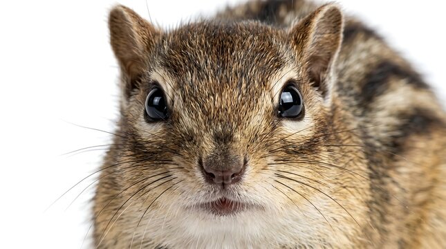 Close up portrait of a cute chipmunk looking directly at the camera.