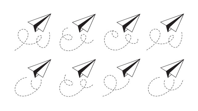 Paper Airplane Flight Path Vector with Dotted Trajectory for Innovation Strategy and Business Growth Concepts