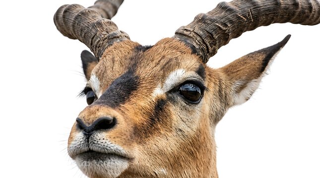 Close up portrait of a male blackbuck antelope with spiral horns.