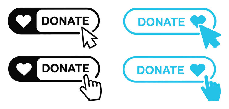 Donate Button Click icon set featuring charity support, online donation, fundraising and contribution symbols in editable vector style.