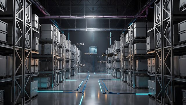 Modern Data Center with Server Racks and Server Computers in Warehouse Environment