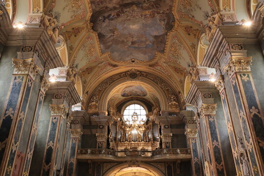 Fantastic ceiling painting in the Cathedral of Brixen, South Tyrol, Italy