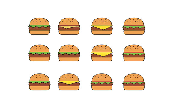 Grid of identical hamburgers on a plain background flat design clean illustration food concept