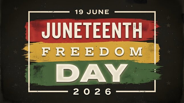 Juneteenth Freedom Day poster with red yellow and green brushstrokes