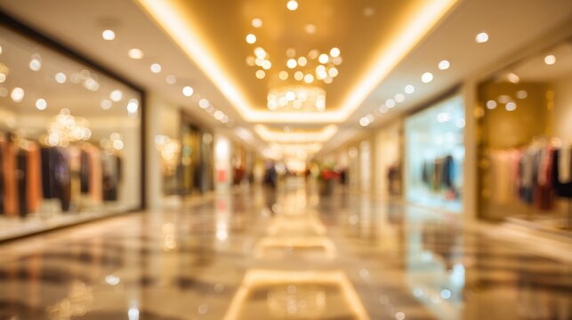 Elegant luxury shopping mall corridor with bright lighting and polished flooring
