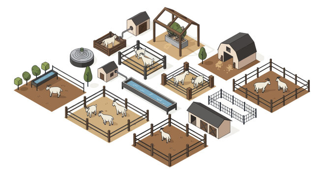 Isometric Farm Animals and Structures Collection.