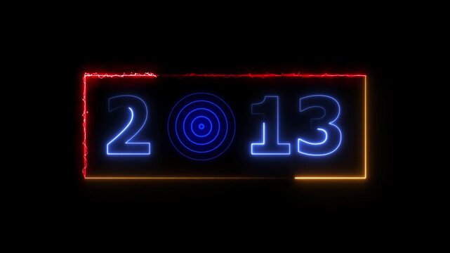 13 years neon bright number text radio wave royal blue color animation. New year celebration number. Black background 4k video.