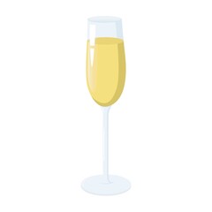 Elegant champagne flute filled with pale sparkling wine, tall slender glass with long stem and round base, symbol of celebration, luxury, and festive occasions, perfect for design or advertising use © Lipitorika