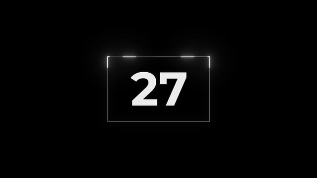 Glowing neon vintage film leader countdown from 32 to 0 seconds. Cinema movie reel timer effect screen. 4k