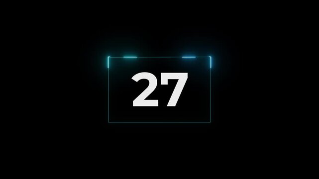 Glowing neon vintage film leader countdown from 32 to 0 seconds. Cinema movie reel timer effect screen. 4k