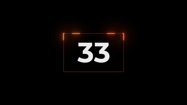 Glowing neon vintage film leader countdown from 38 to 0 seconds. Cinema movie reel timer effect screen. 4k