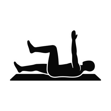 Silhouette of a person performing a dead bug exercise on a yoga mat