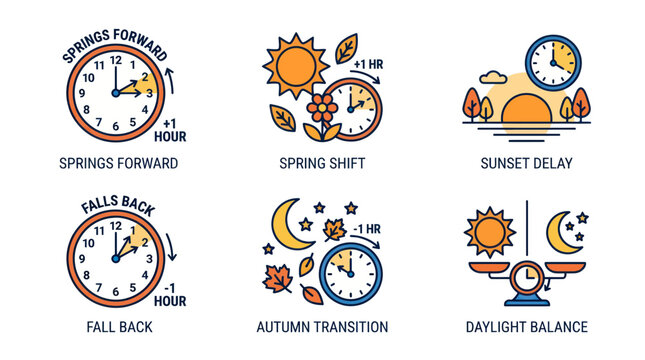 Daylight saving time icons for spring forward and autumn fall back