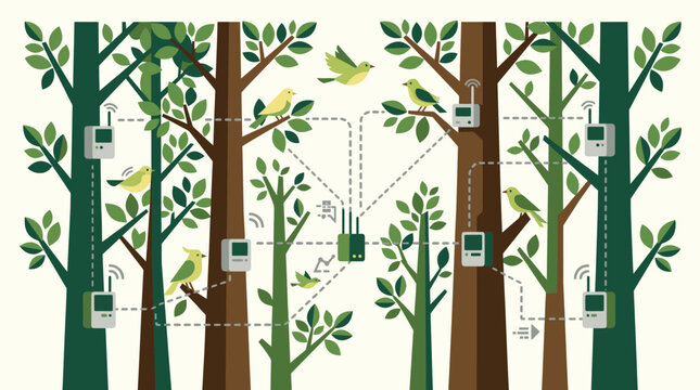 Trees with Mounted Monitoring Sensors for Environmental Data.