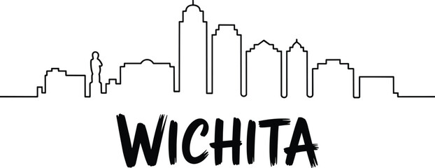 Obraz premium Wichita skyline illustration with bold city name text below, a modern urban landscape architectural design and graphic, cityscape