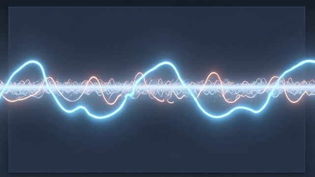 Abstract visualization of healthcare data motion with dynamic light waves illustrating continuous progression of sound frequencies in a dark background environment