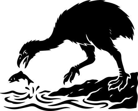 black moa hunting a fish