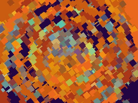 Abstract dynamic composition with colorful diagonal speed streaks in orange, brown, dark purple, and mint green colors.