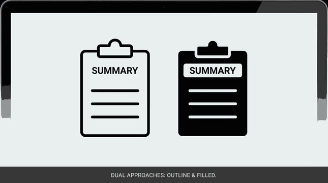 Dual approach summary concept, contrasting clipboards, black and white inversion, comparative analysis, structured clarity, balanced perspectives, visual metaphor, documentation.