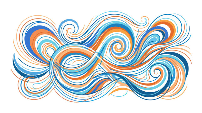 Abstract Flowing Waves Pattern, Swirls, Blue and Orange Lines