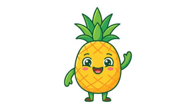 Cute Cartoon Pineapple Character Waving Hello