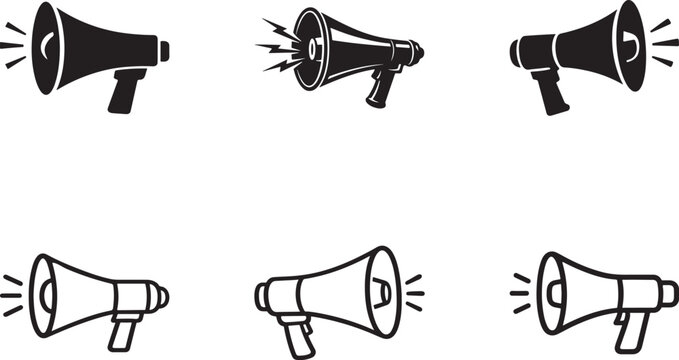 Megaphone icon vector set, loud speaker symbol graphic design for marketing and communication.