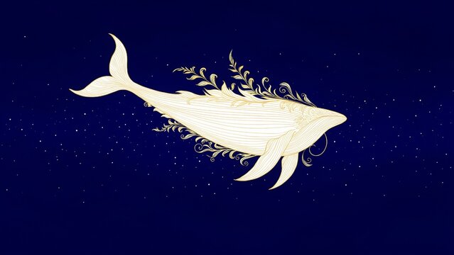 Golden Patterned Whale In Starry Night Sky