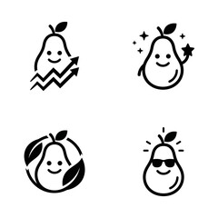 Obraz premium Smiling Pear Fruit Icons Set.