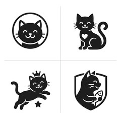 Fototapeta premium Black cat silhouettes in various poses.