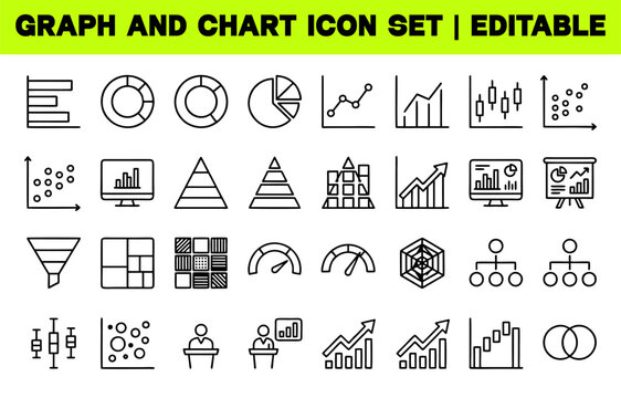 Graph and Chart Icon Set. Business Analytics, Statistics and Data Visualization Editable Line Vector Illustration