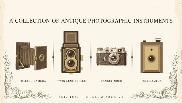 Vintage antique cameras and photographic instruments