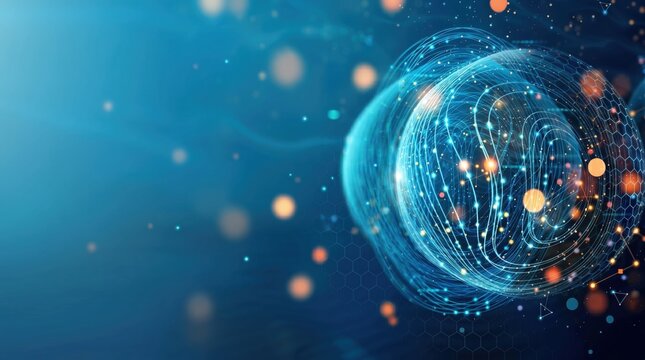 Abstract blue digital sphere with glowing data lines, futuristic technology background for network and connection concepts.
