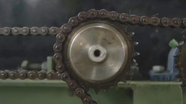 Detail of Chain Drive Power Transmission Mechanism in Factory Machinery