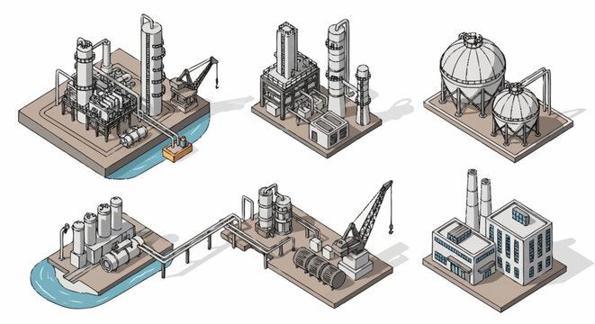 Collection of detailed industrial machinery and construction equipment models.