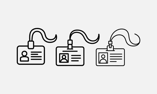 Id badge icon. Identification card with lanyard, badge sign &ndash; line art.