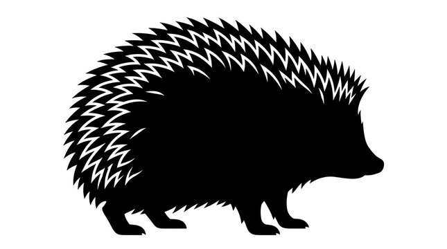 Black hedgehog silhouette, prickly animal icon, wildlife symbol, vector graphic