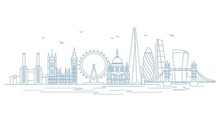 Obraz premium London city skyline silhouette with famous landmarks isolated on white background